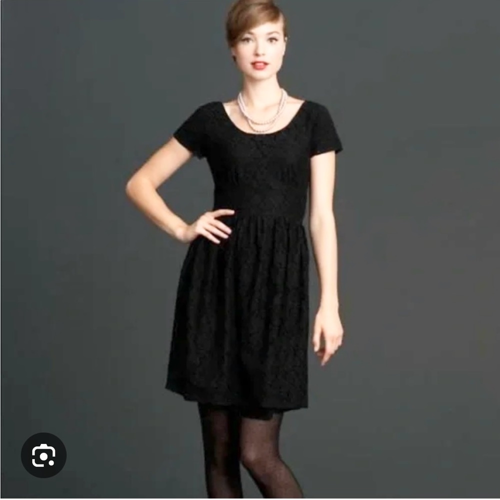 Banana Republic Black Lace Short Sleeve Fit-and-Flare Dress